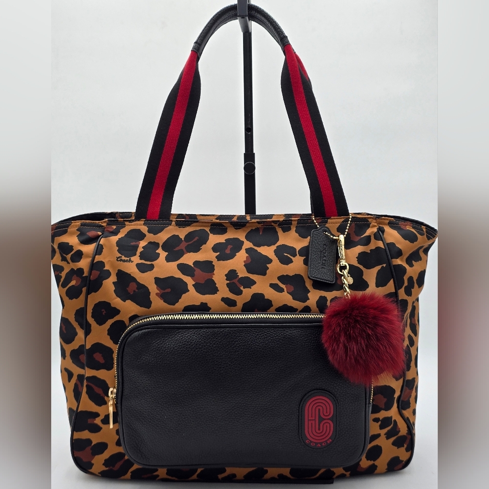 💥NWOT💥Coach Court Nylon & Leather  Leopard Print Tote Bag